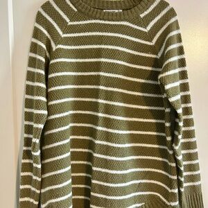 Pink Clover Olive Green and White Striped Knit Top